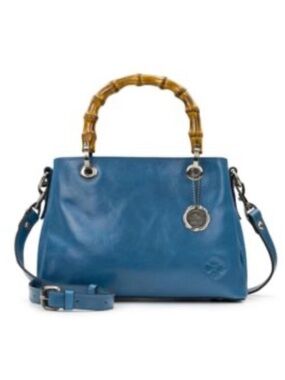Patricia Nash Blue Leather Satchel with Bamboo Handle